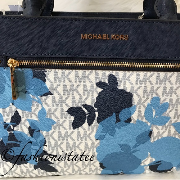 NWT Michael Kors Hailee Medium Satchel Navy Bag - Picture 2 of 7
